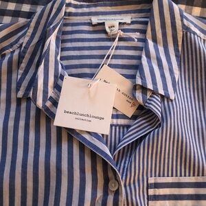 Beachlunchlounge Navy and White Striped Blouse NWT